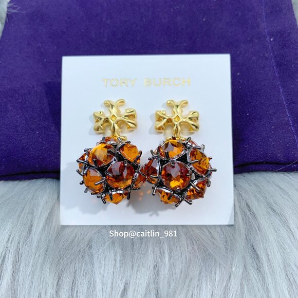 Tory Burch Jewelry - Tory Burch Roxanne Crystal Drop Earrings in Rolled Gold